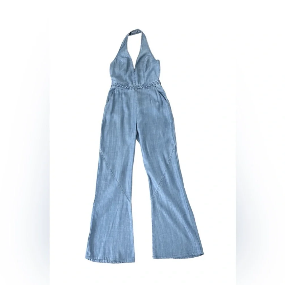 Women’s Guess Wide Leg Denim Halter Jumpsuit - Picture 5 of 16